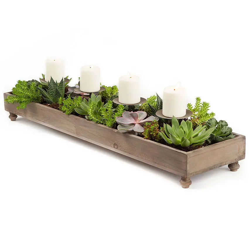 Reclaimed Pine Farmhouse Four-Candle Centerpiece