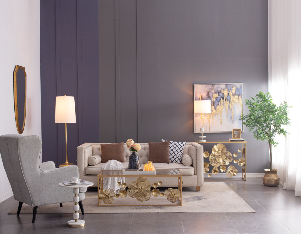 White Marble & Brass Farmhouse Table Lamp