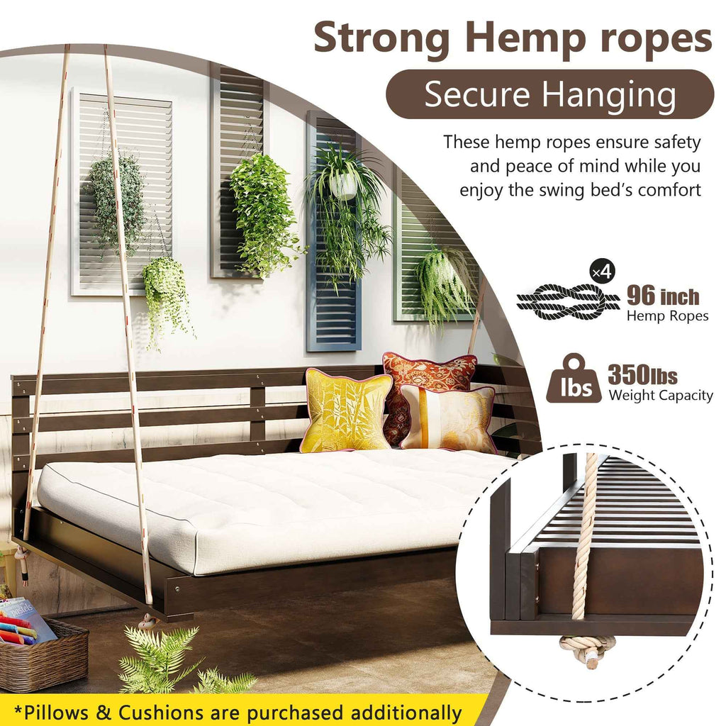 Full-Size Acacia Wood Farmhouse Porch Swing Bed