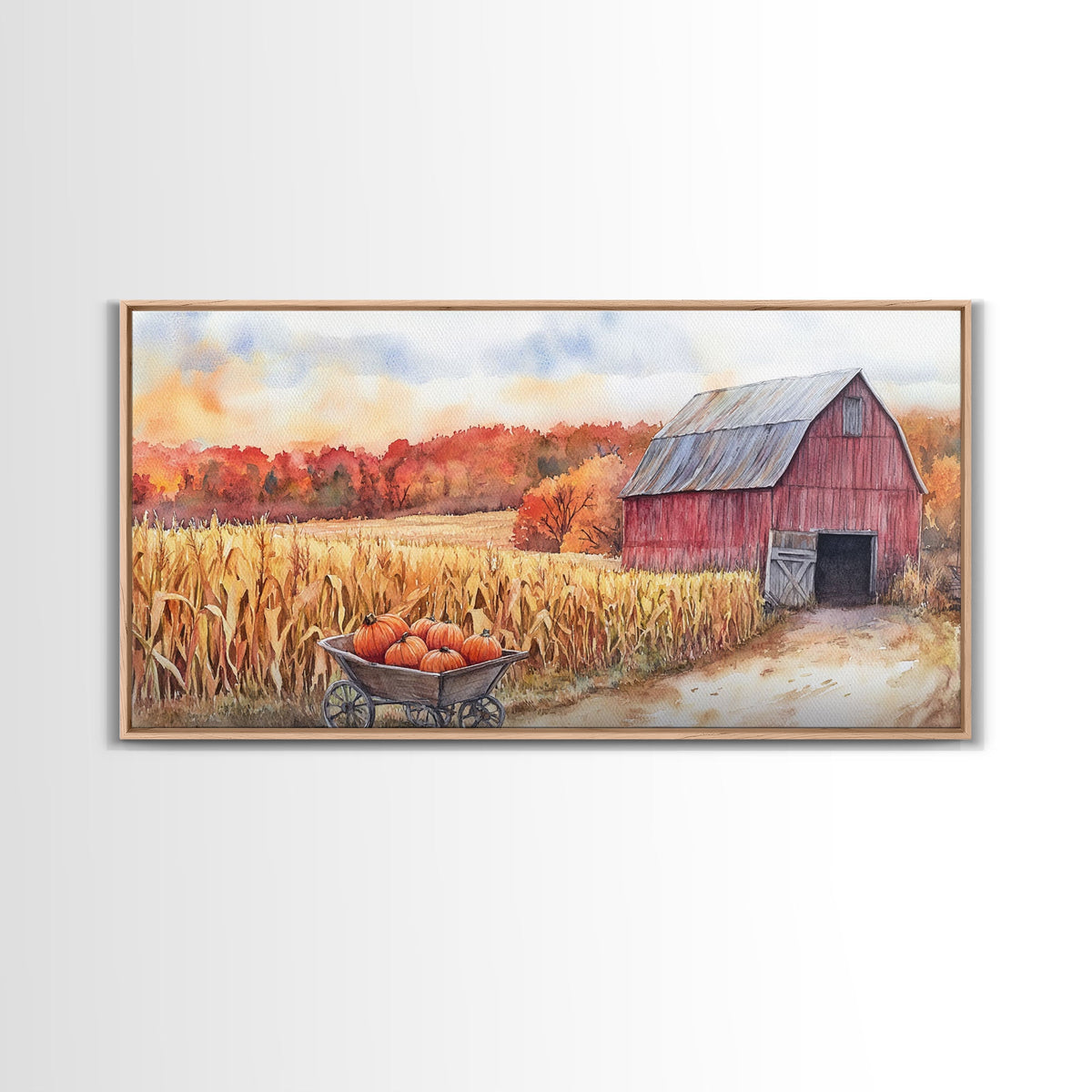 Autumn Barn & Pumpkin Farmhouse Canvas