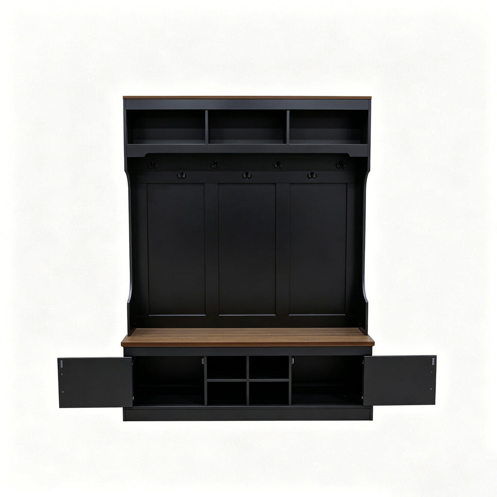 Farmhouse Hall Tree with Bench & Shoe Storage