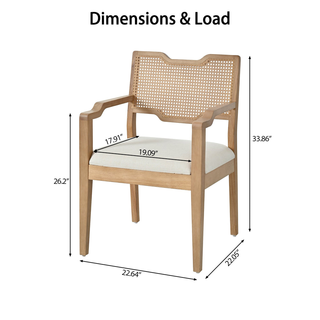 Natural Rattan-Back Farmhouse Dining Chairs – Set of 2