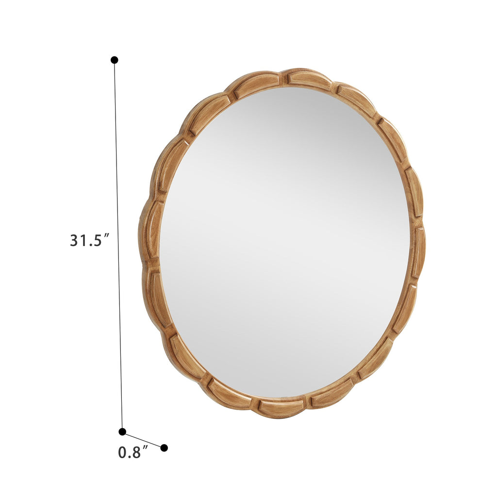 31.5-Inch Carved Wood Round Farmhouse Mirror