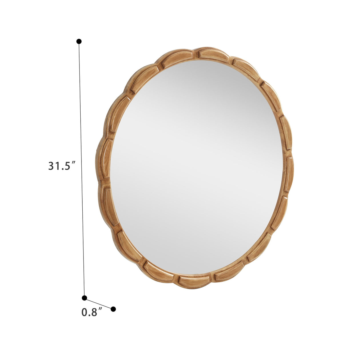 31.5-Inch Carved Wood Round Farmhouse Mirror