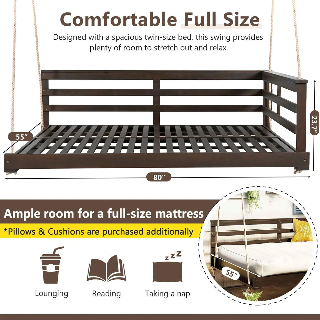 Full-Size Acacia Wood Farmhouse Porch Swing Bed