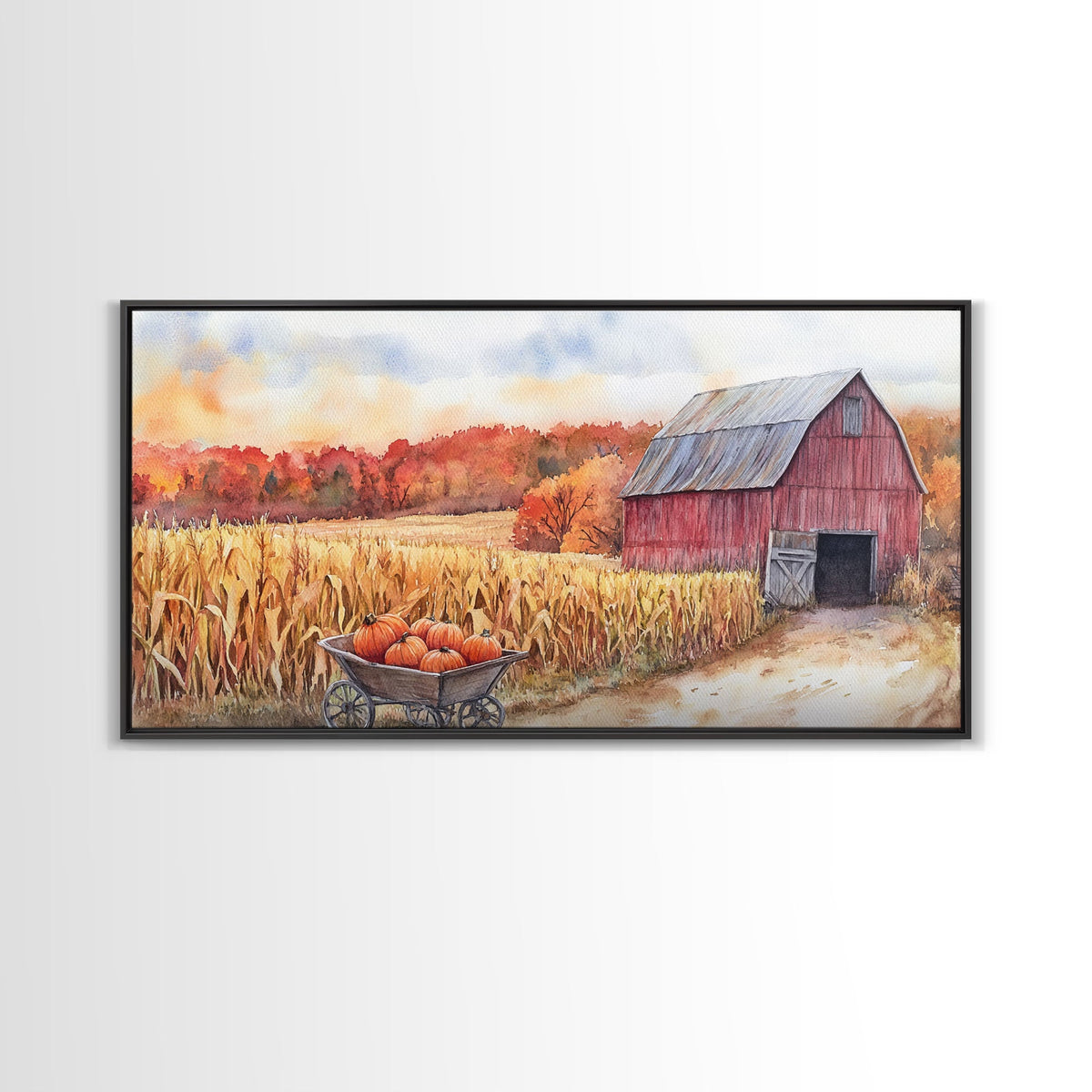 Autumn Barn & Pumpkin Farmhouse Canvas