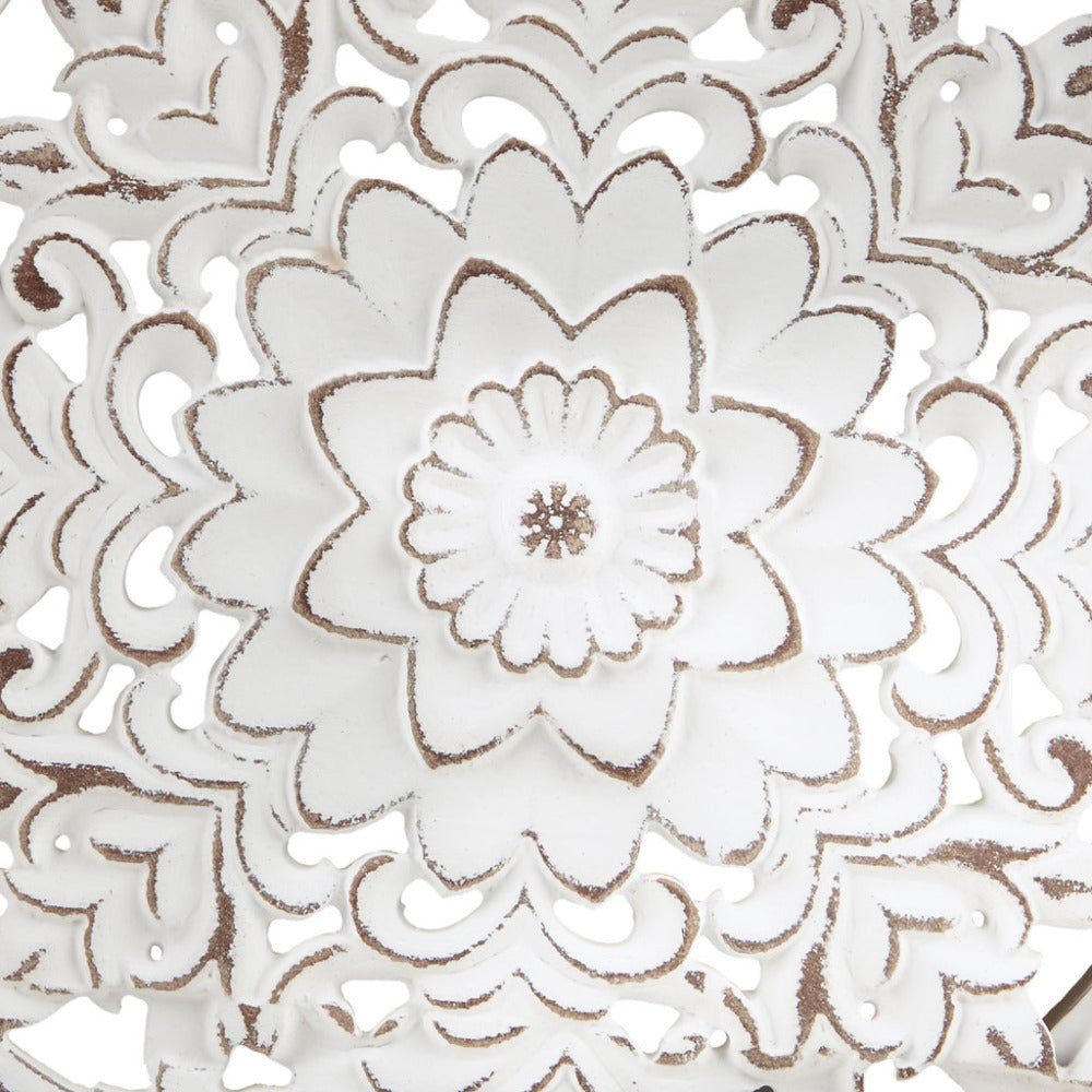 Distressed White Carved Farmhouse Wall Medallions – Set of 3