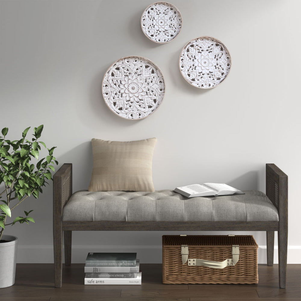 Distressed White Carved Farmhouse Wall Medallions – Set of 3