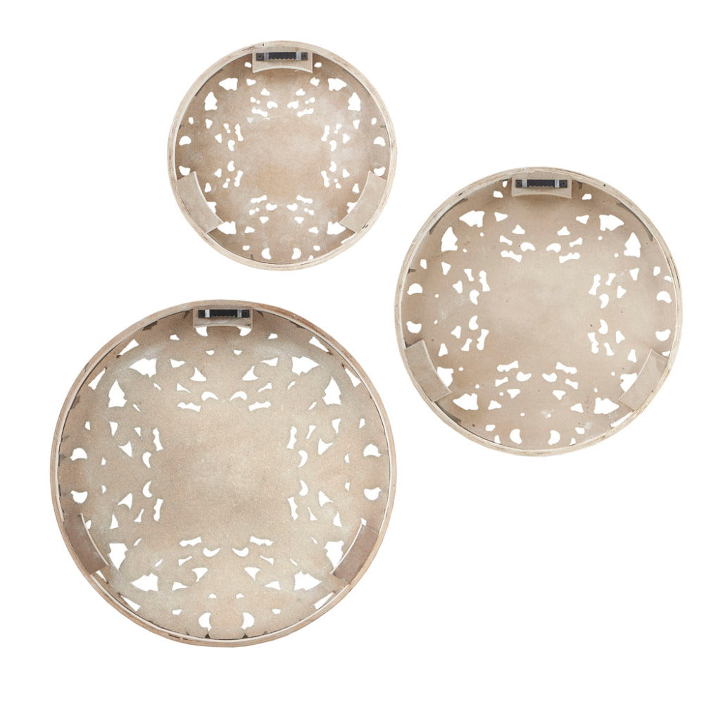 Distressed White Carved Farmhouse Wall Medallions – Set of 3