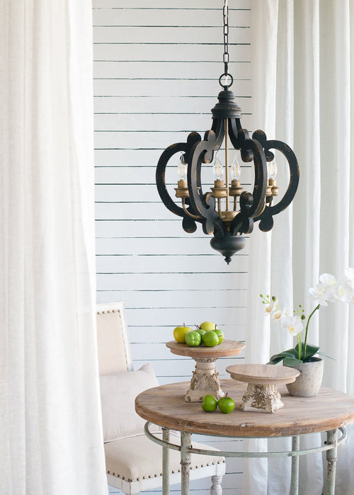 6-Light French Country Wood Farmhouse Chandelier