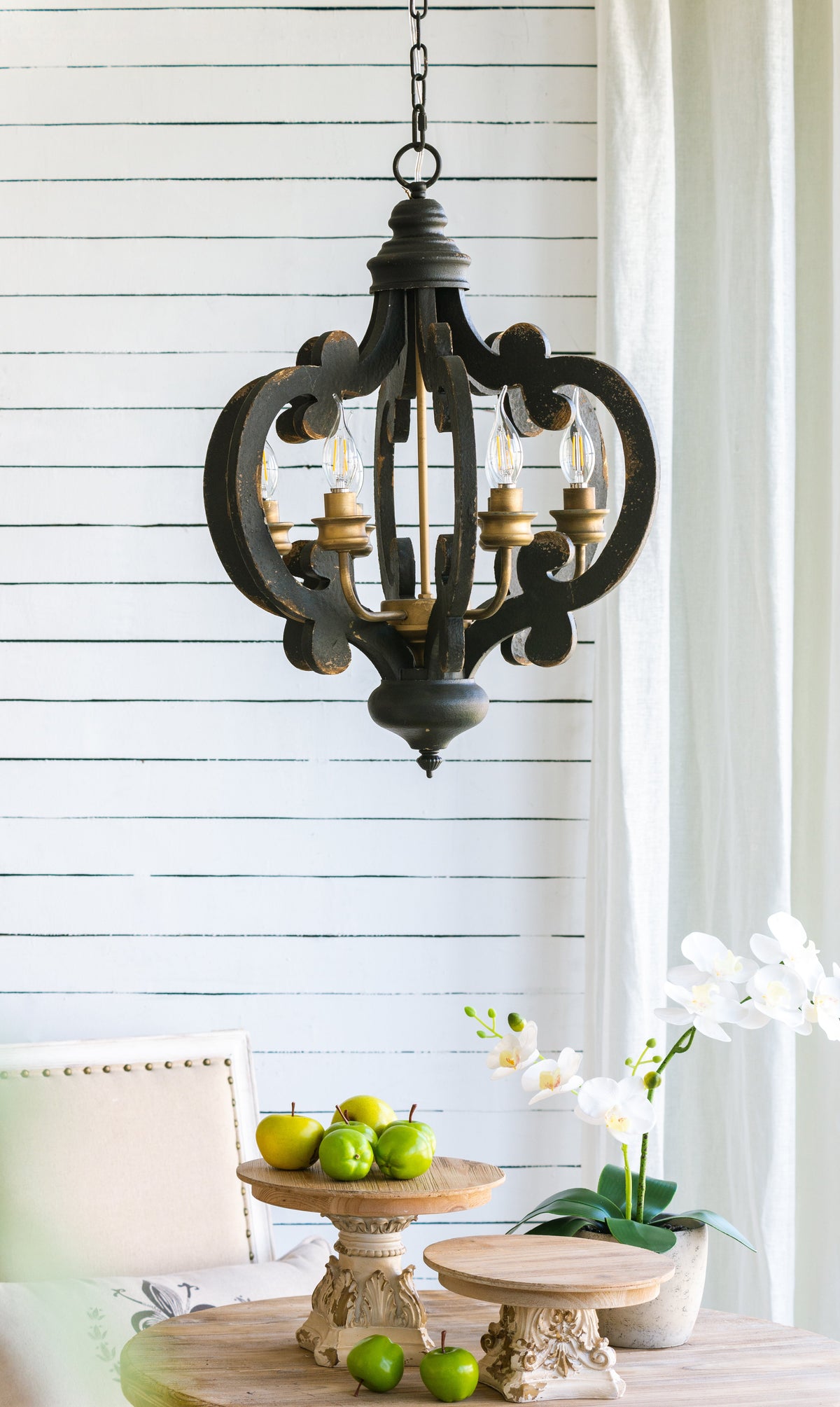 6-Light French Country Wood Farmhouse Chandelier