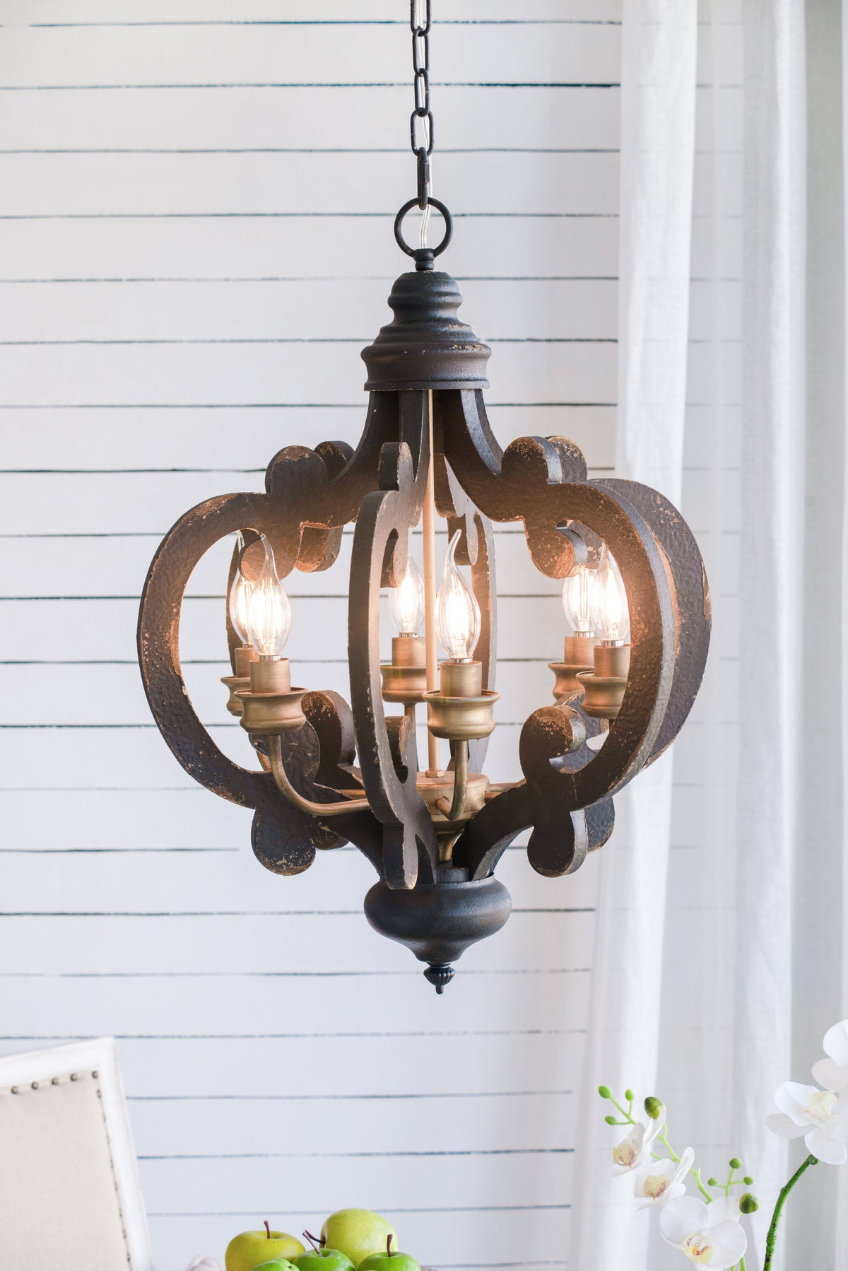 6-Light French Country Wood Farmhouse Chandelier