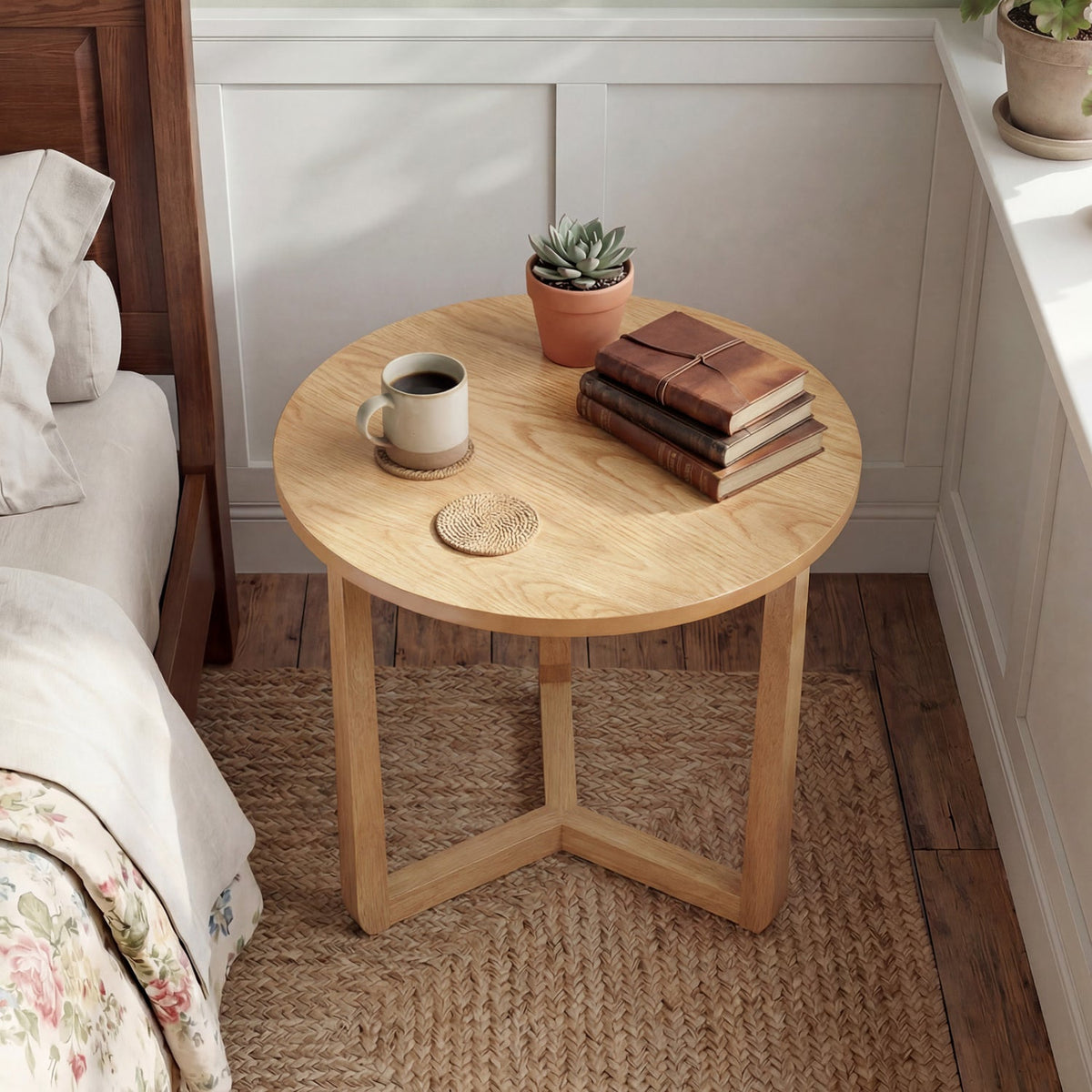 Round Wood Farmhouse Side Table