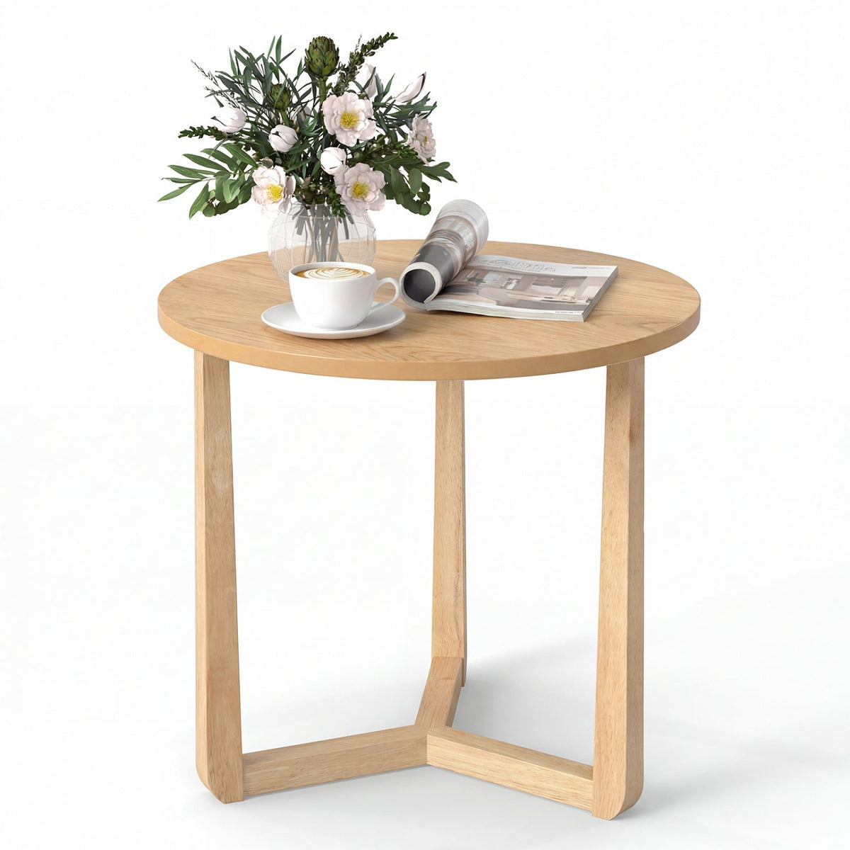 Round Wood Farmhouse Side Table