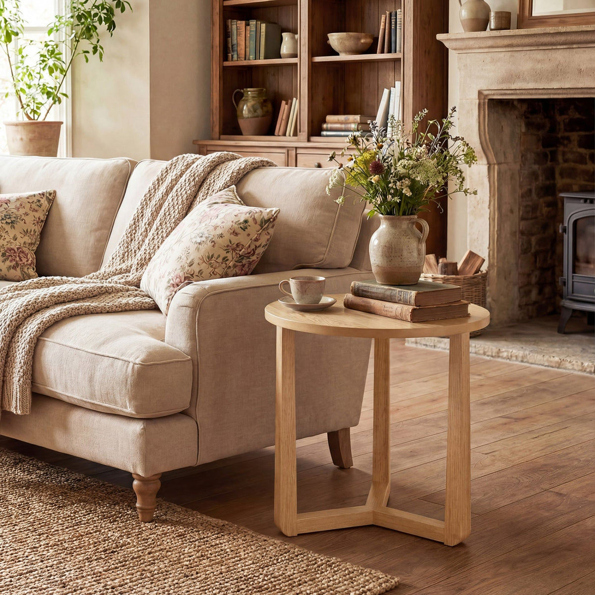 Round Wood Farmhouse Side Table
