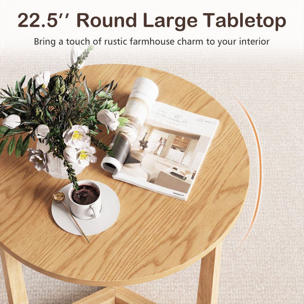 Round Wood Farmhouse Side Table