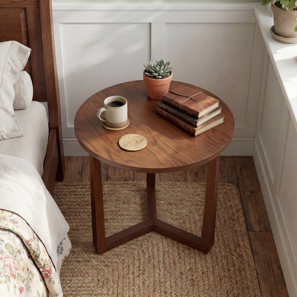 Round Wood Farmhouse Side Table