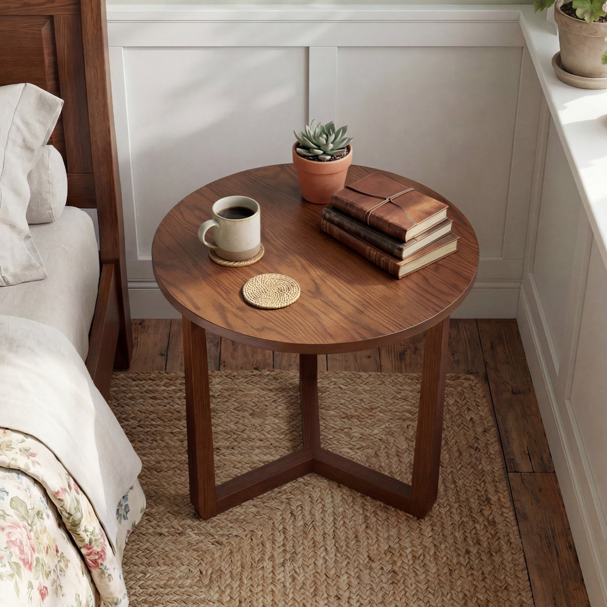 Round Wood Farmhouse Side Table