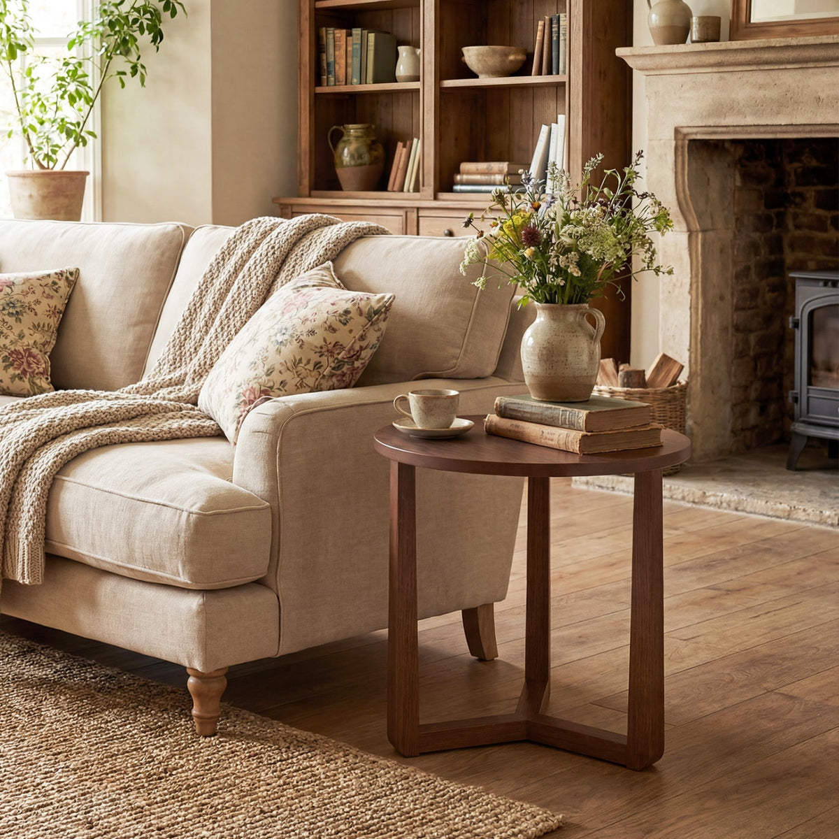 Round Wood Farmhouse Side Table