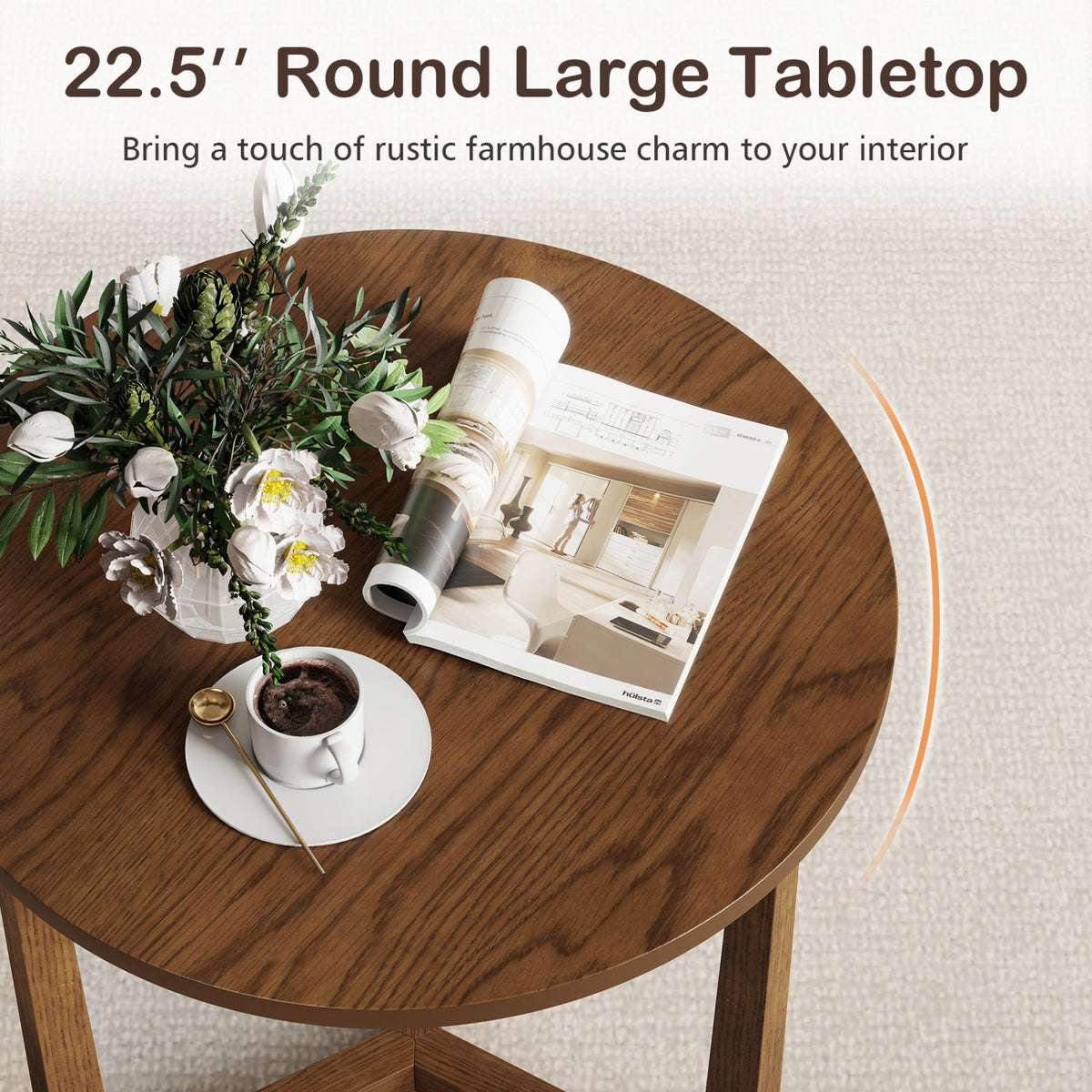 Round Wood Farmhouse Side Table