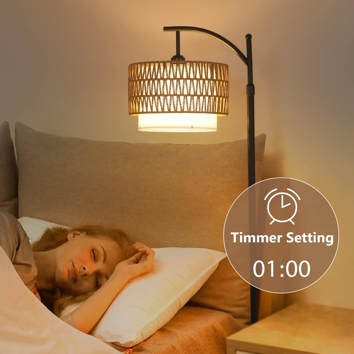 Dimmable Farmhouse Arc Floor Lamp with Remote