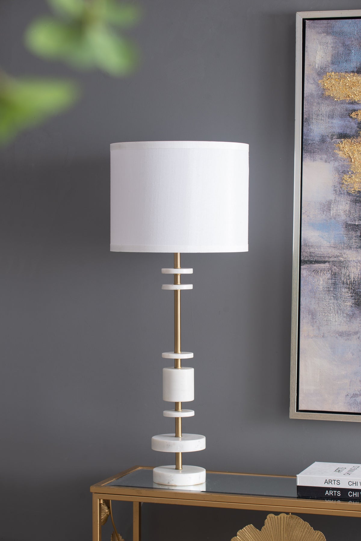 White Marble & Brass Farmhouse Table Lamp