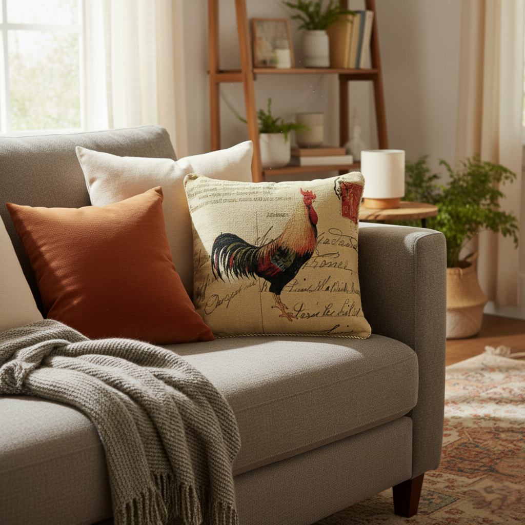 Vintage European Rooster Farmhouse Pillow Cover