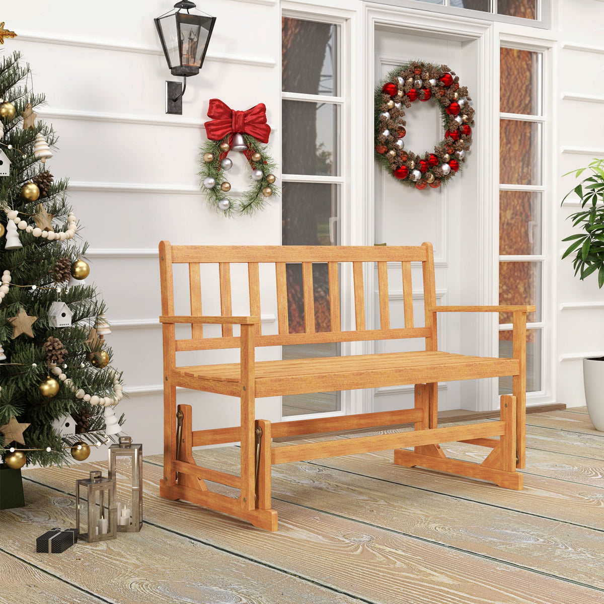 Acacia Wood Farmhouse Outdoor Glider Bench