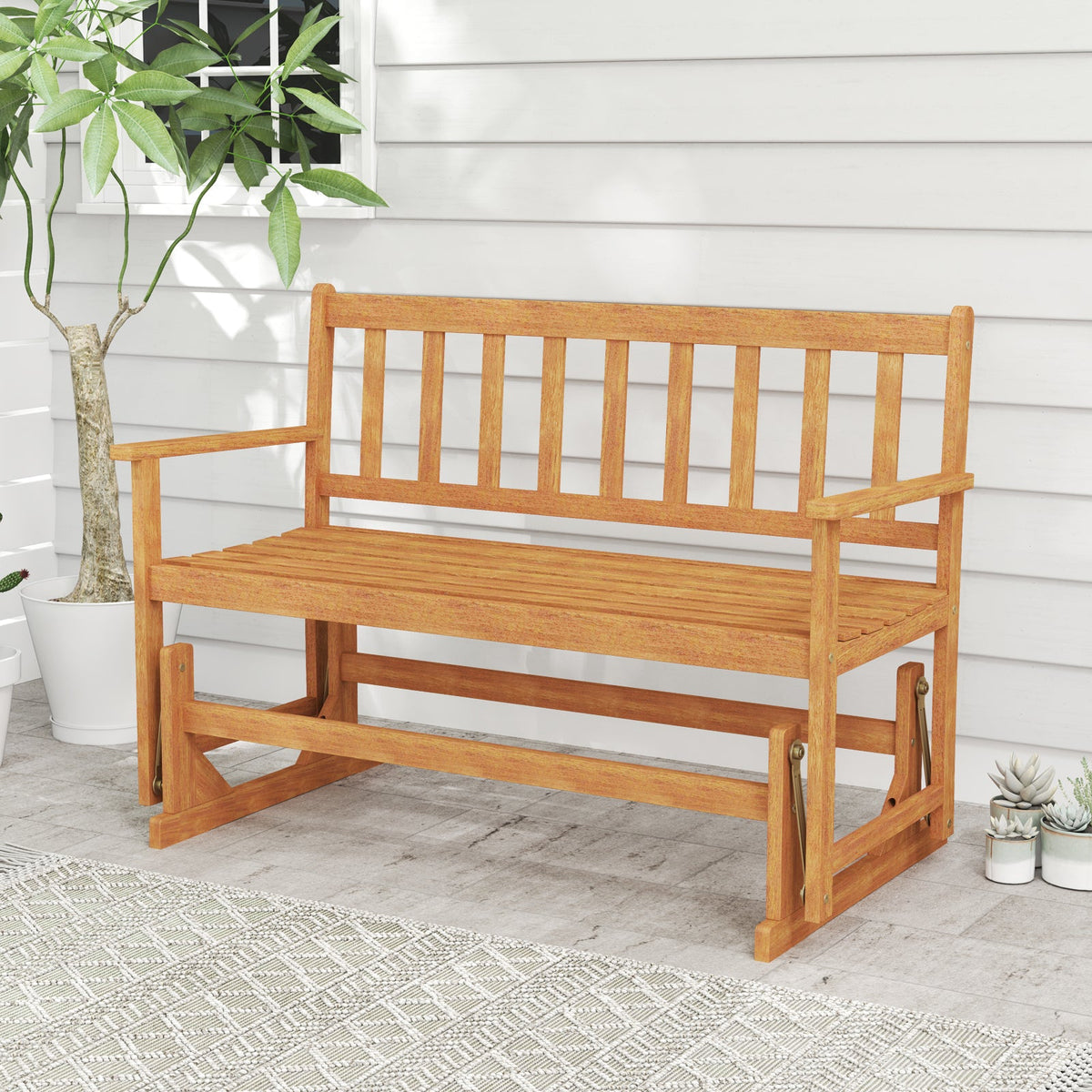 Acacia Wood Farmhouse Outdoor Glider Bench