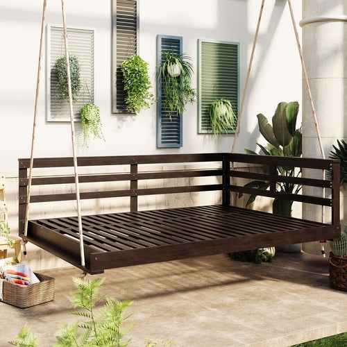 Full-Size Acacia Wood Farmhouse Porch Swing Bed
