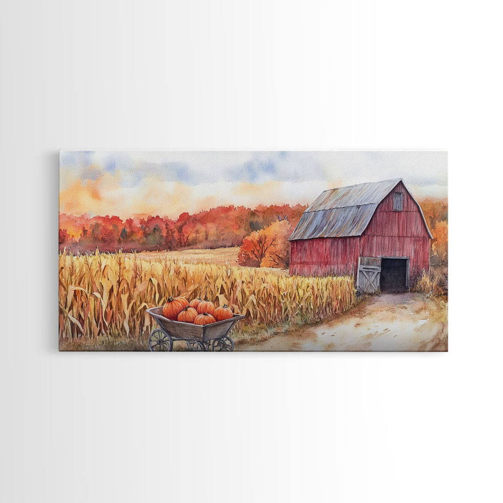 Autumn Barn & Pumpkin Farmhouse Canvas