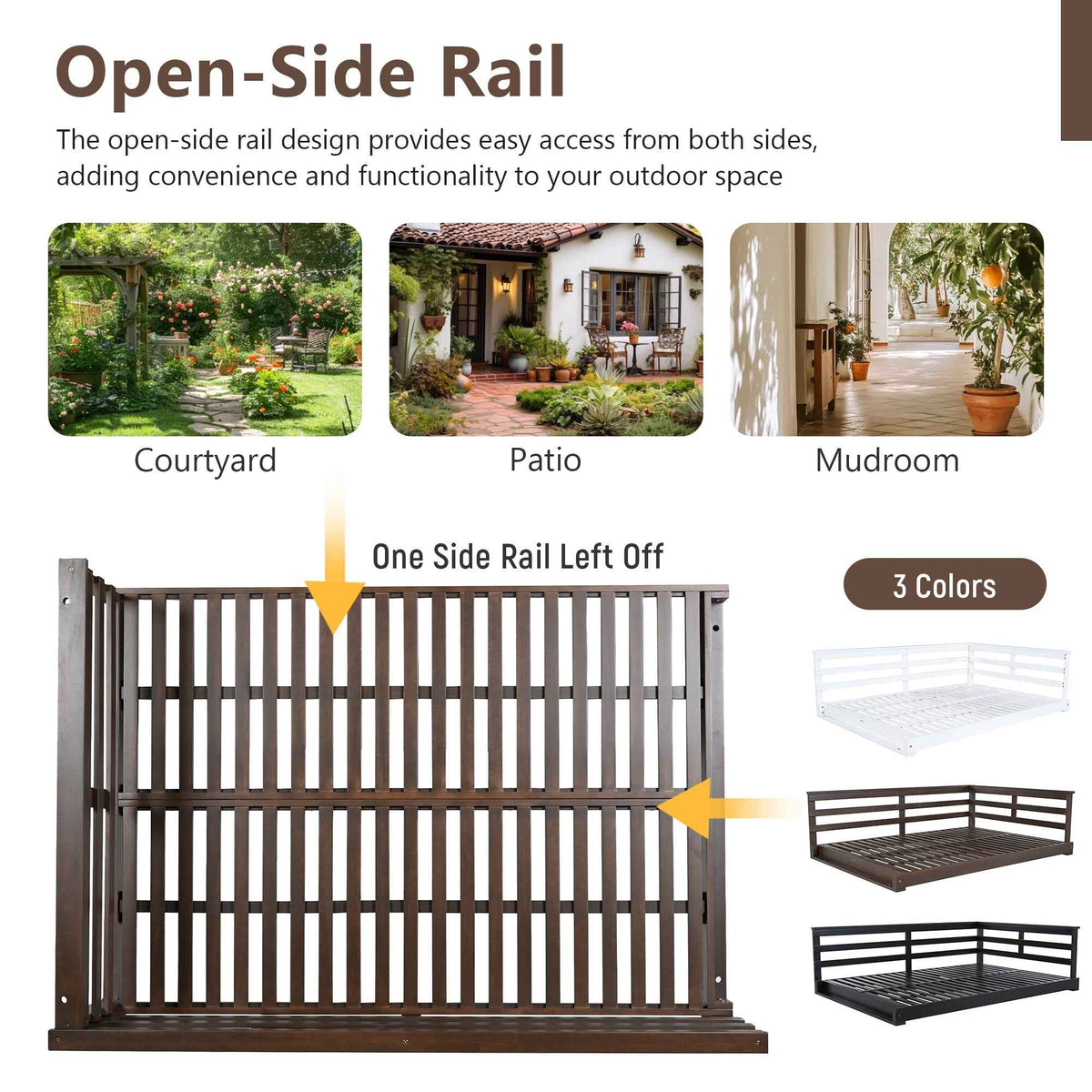 Full-Size Acacia Wood Farmhouse Porch Swing Bed
