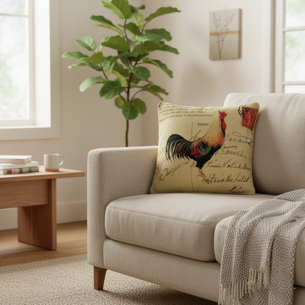 Vintage European Rooster Farmhouse Pillow Cover