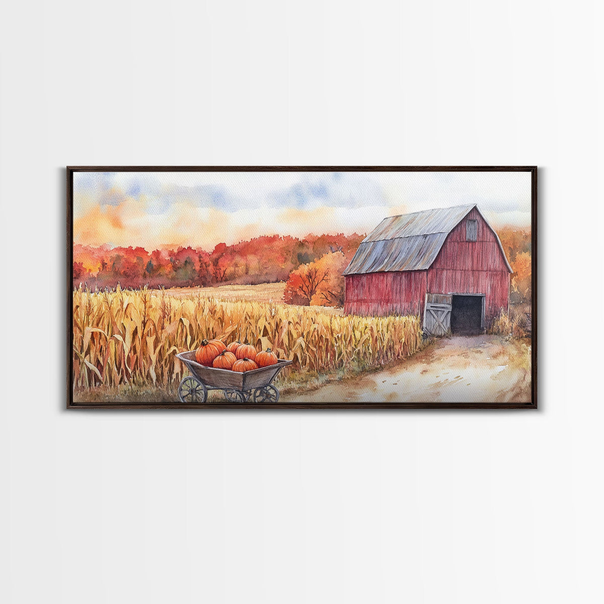 Autumn Barn & Pumpkin Farmhouse Canvas