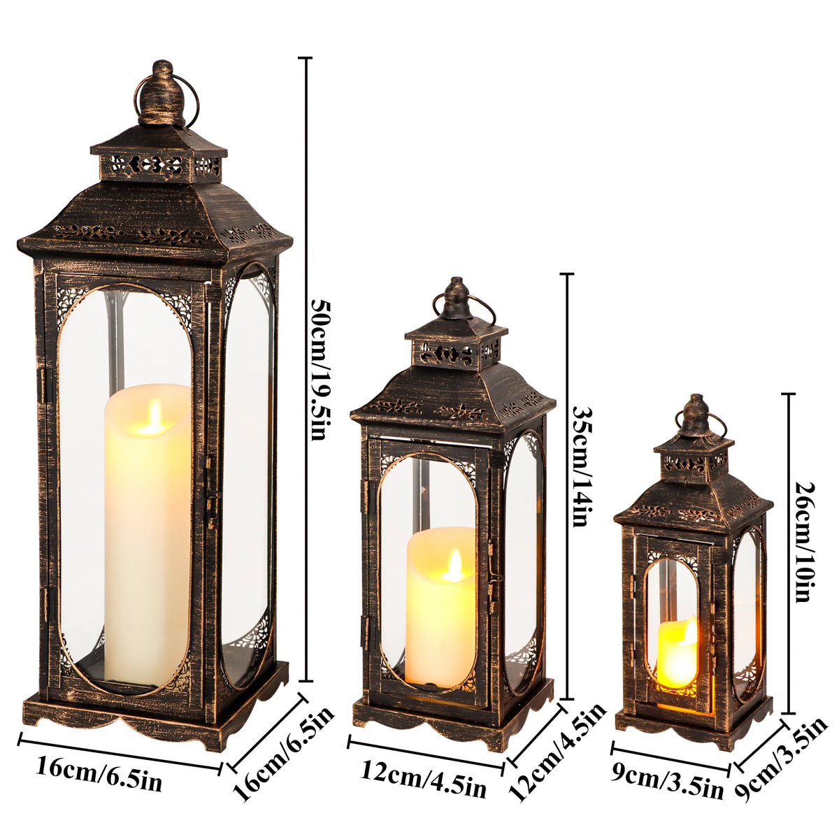 Vintage Farmhouse Candle Lanterns – Set of 3