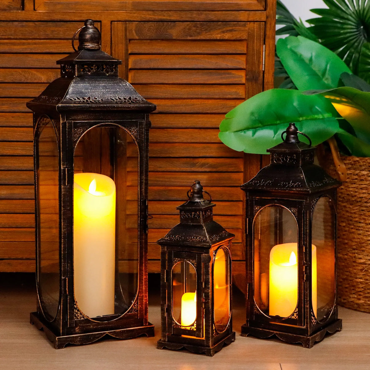Vintage Farmhouse Candle Lanterns – Set of 3