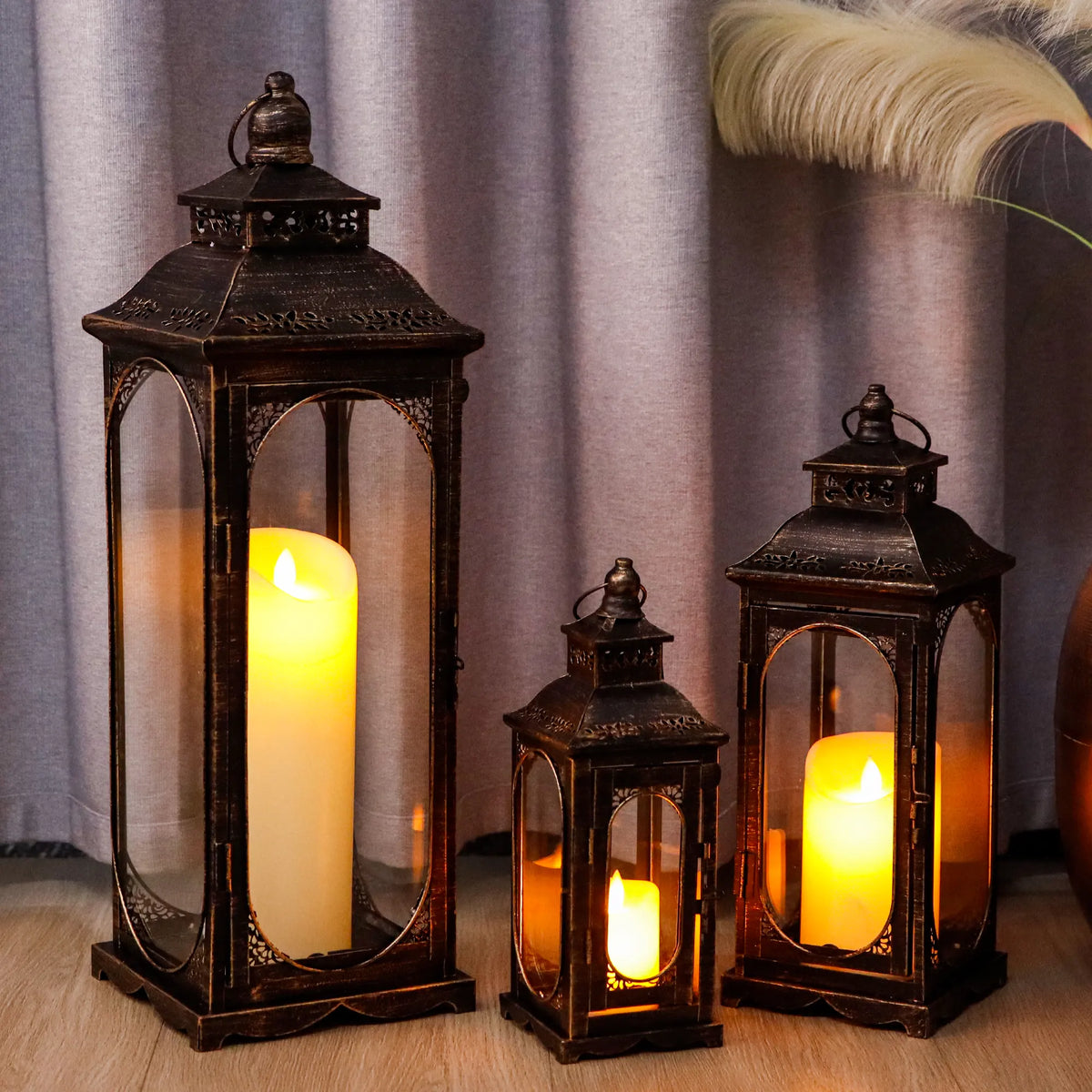 Vintage Farmhouse Candle Lanterns – Set of 3
