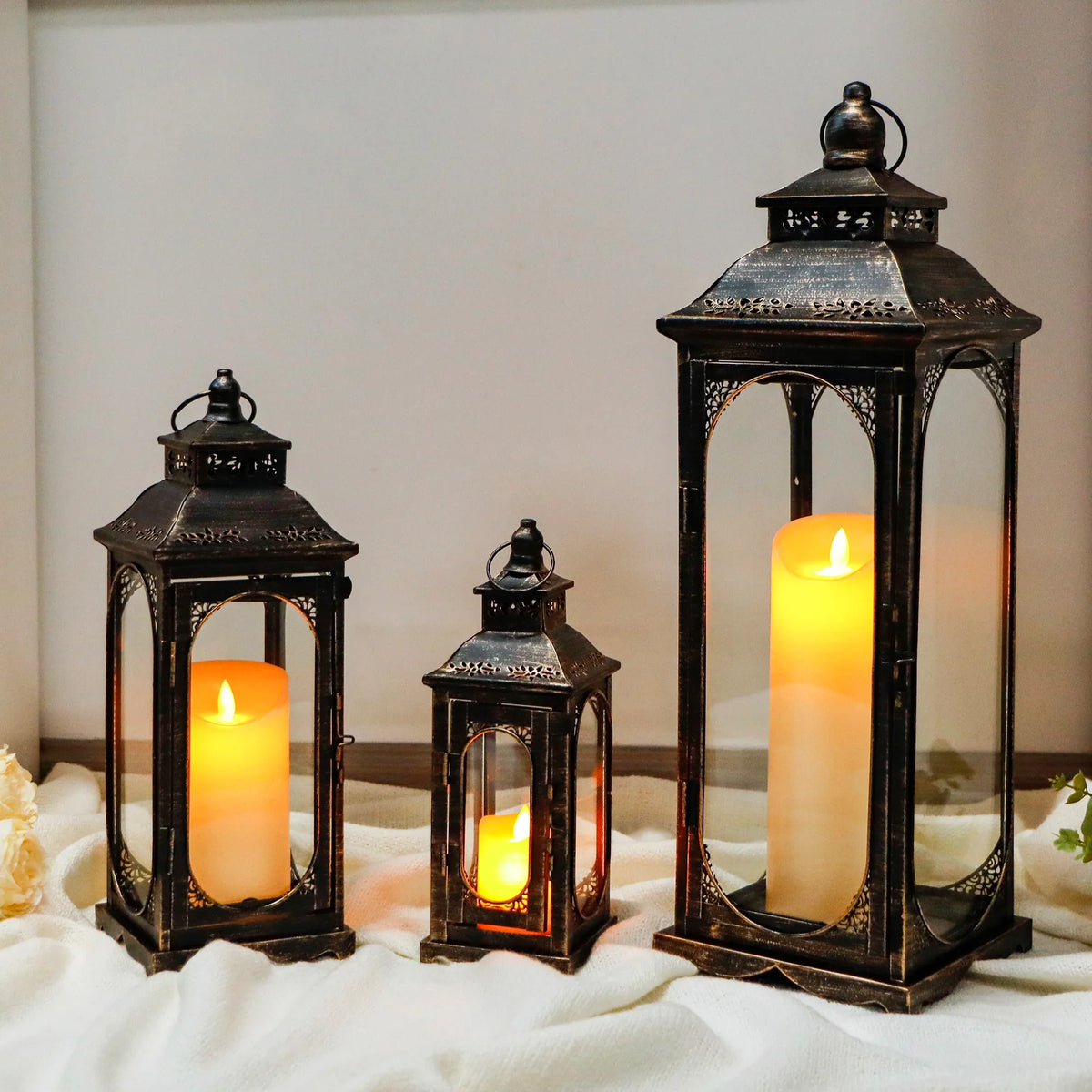 Vintage Farmhouse Candle Lanterns – Set of 3