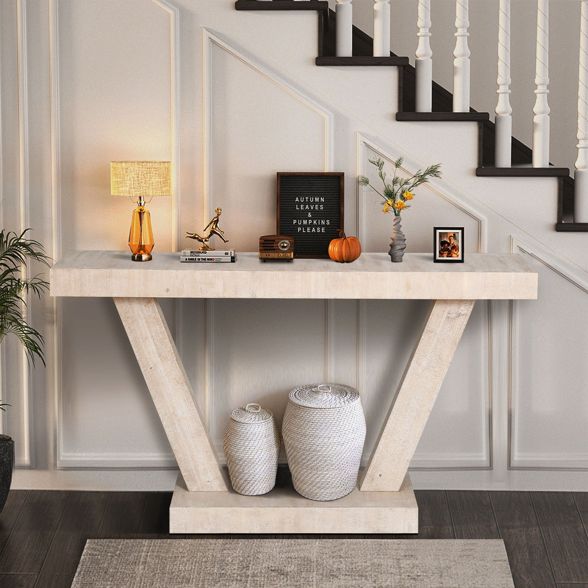 Vintage Distressed Farmhouse Entryway Bench