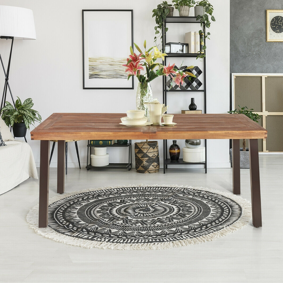 Rustic Acacia Wood Farmhouse Dining Table