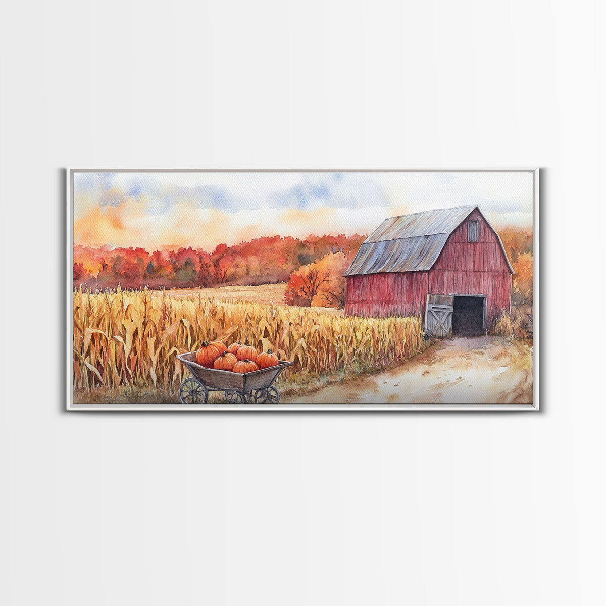 Autumn Barn & Pumpkin Farmhouse Canvas