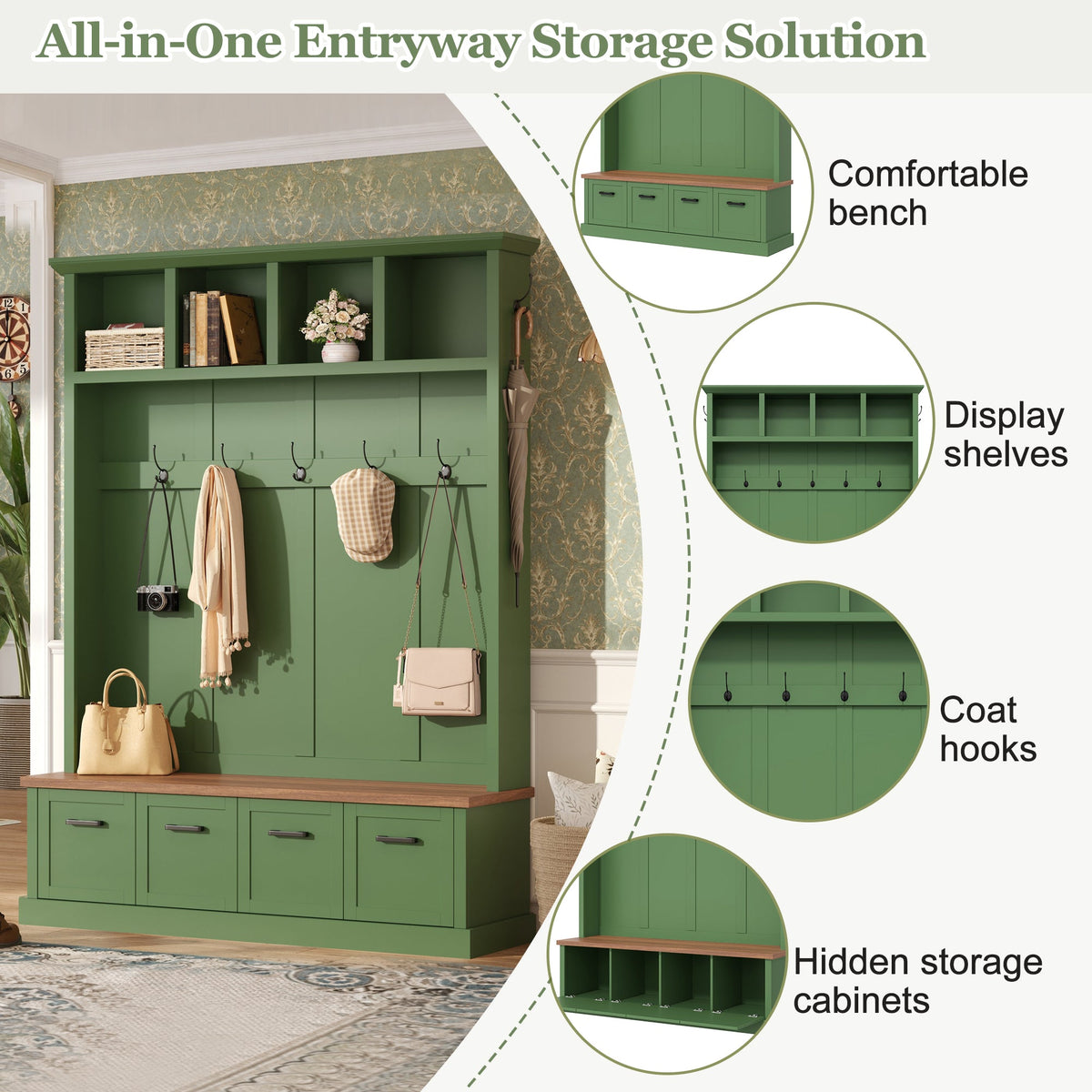 Farmhouse Hall Tree with Storage Bench