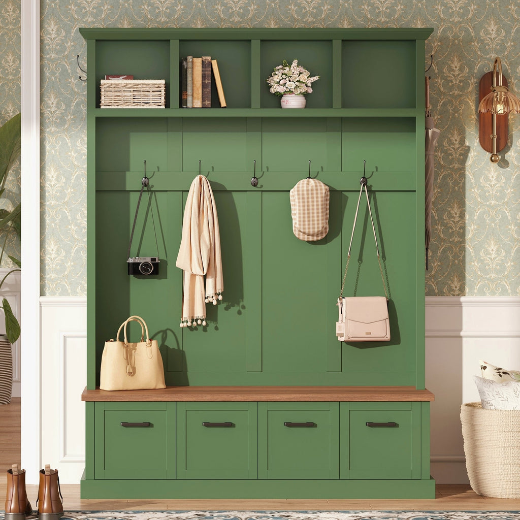Farmhouse Hall Tree with Storage Bench