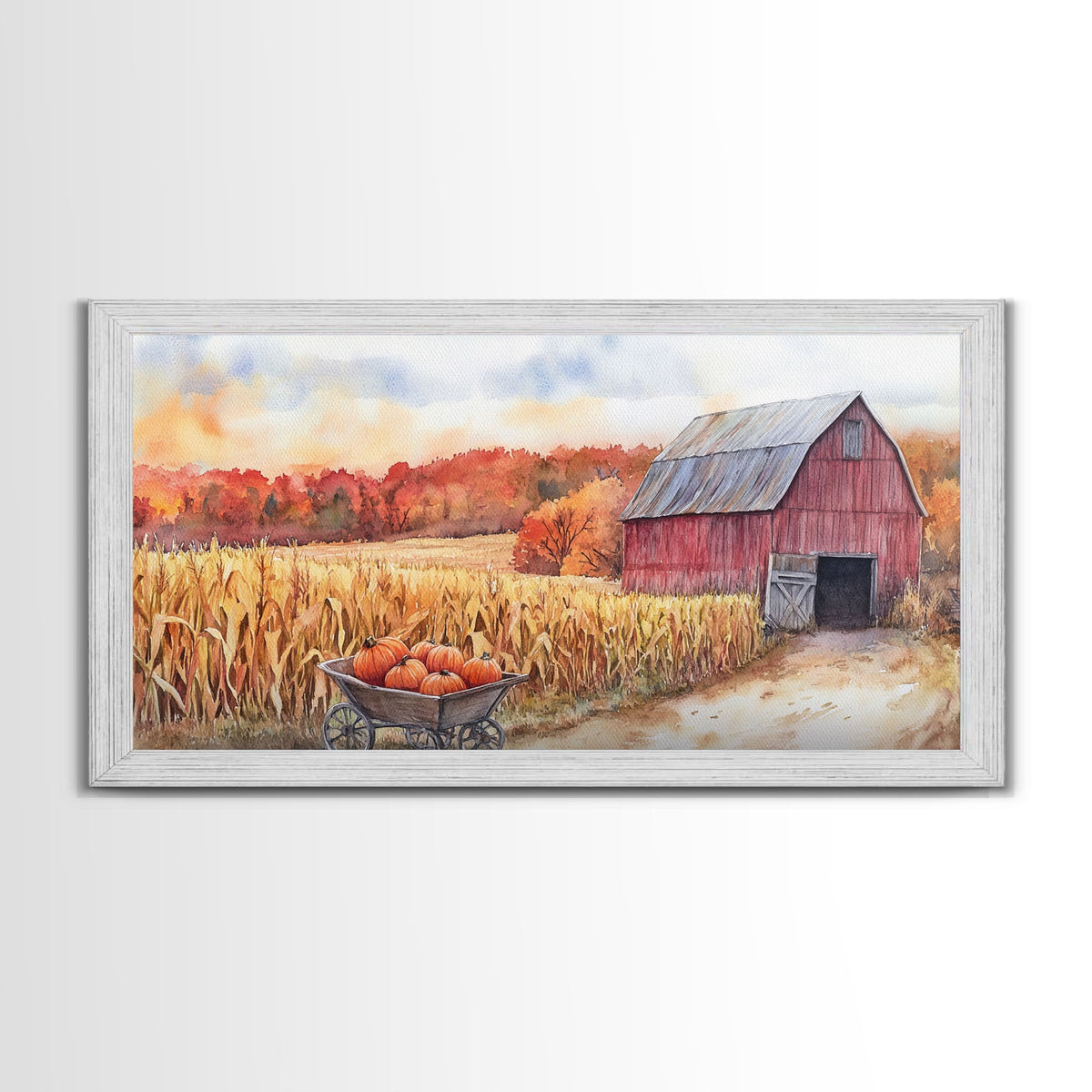 Autumn Barn & Pumpkin Farmhouse Canvas