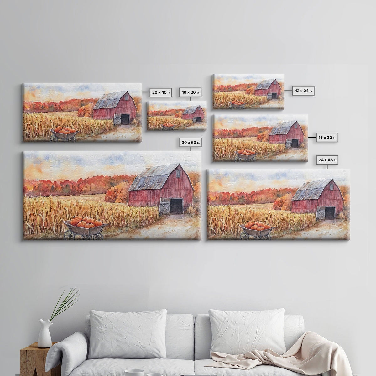 Autumn Barn & Pumpkin Farmhouse Canvas
