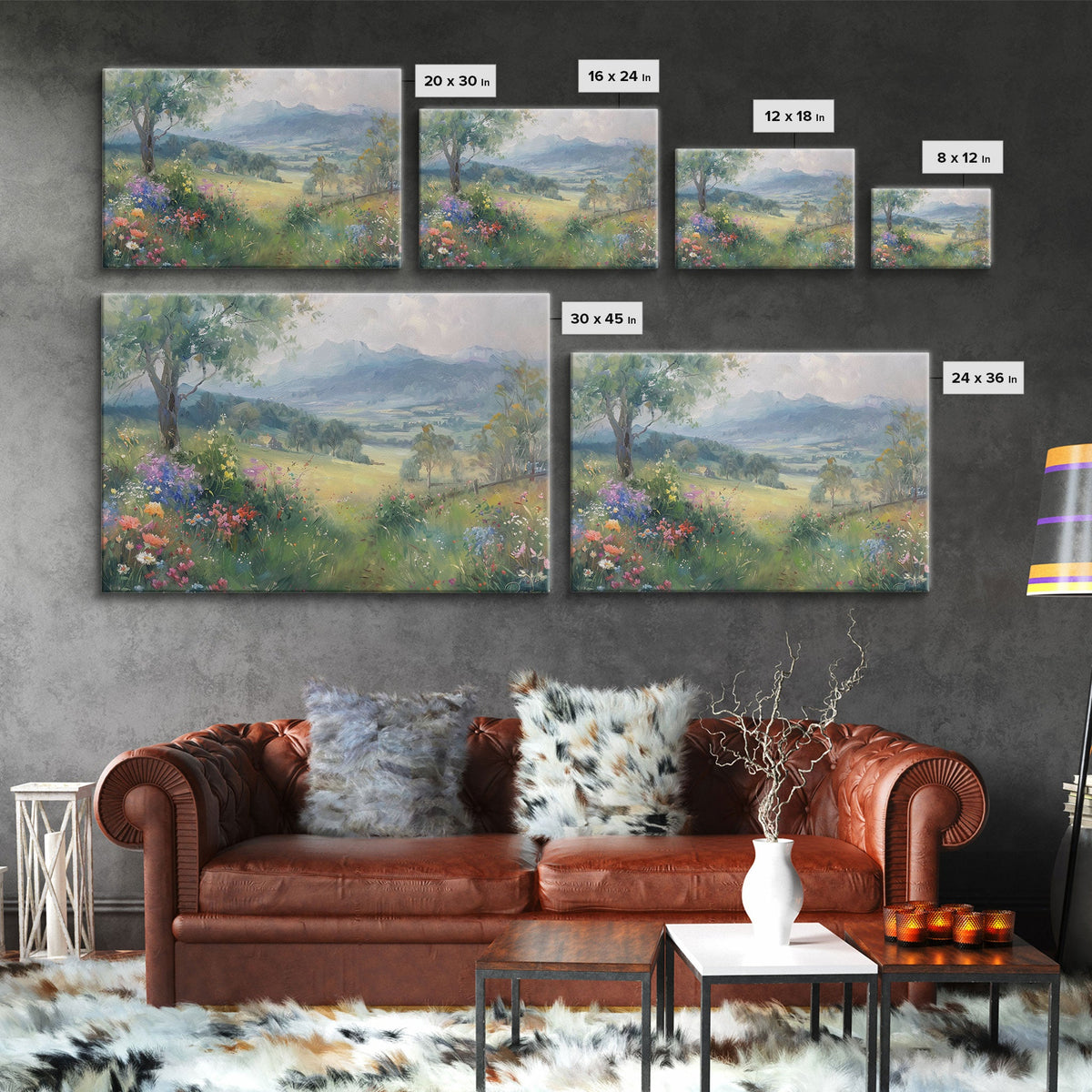 Rustic Wildflower Field Country Landscape Wall Art