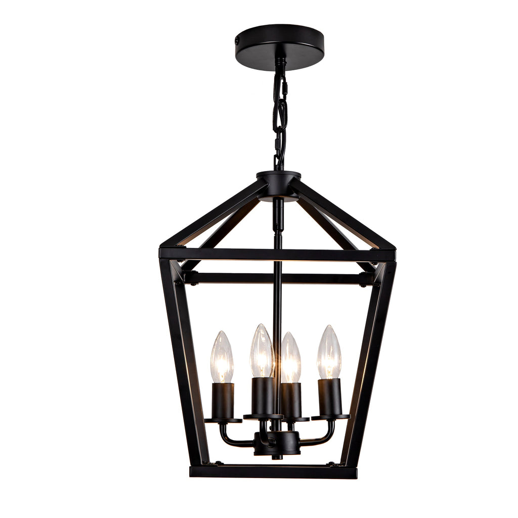4-Light Wrought Iron Farmhouse Lantern Chandelier