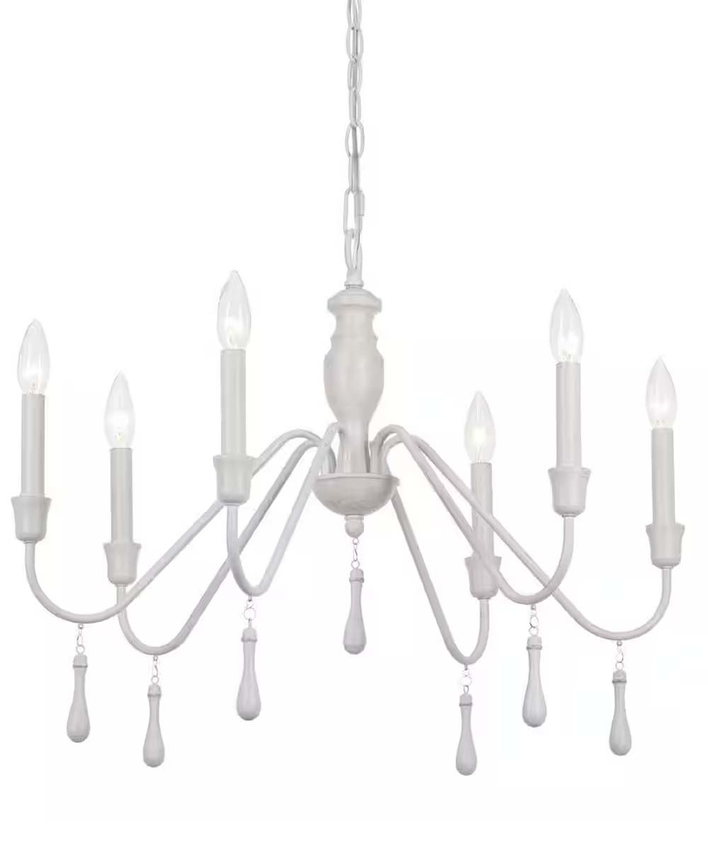 Distressed White Beaded Cottage Farmhouse Chandelier