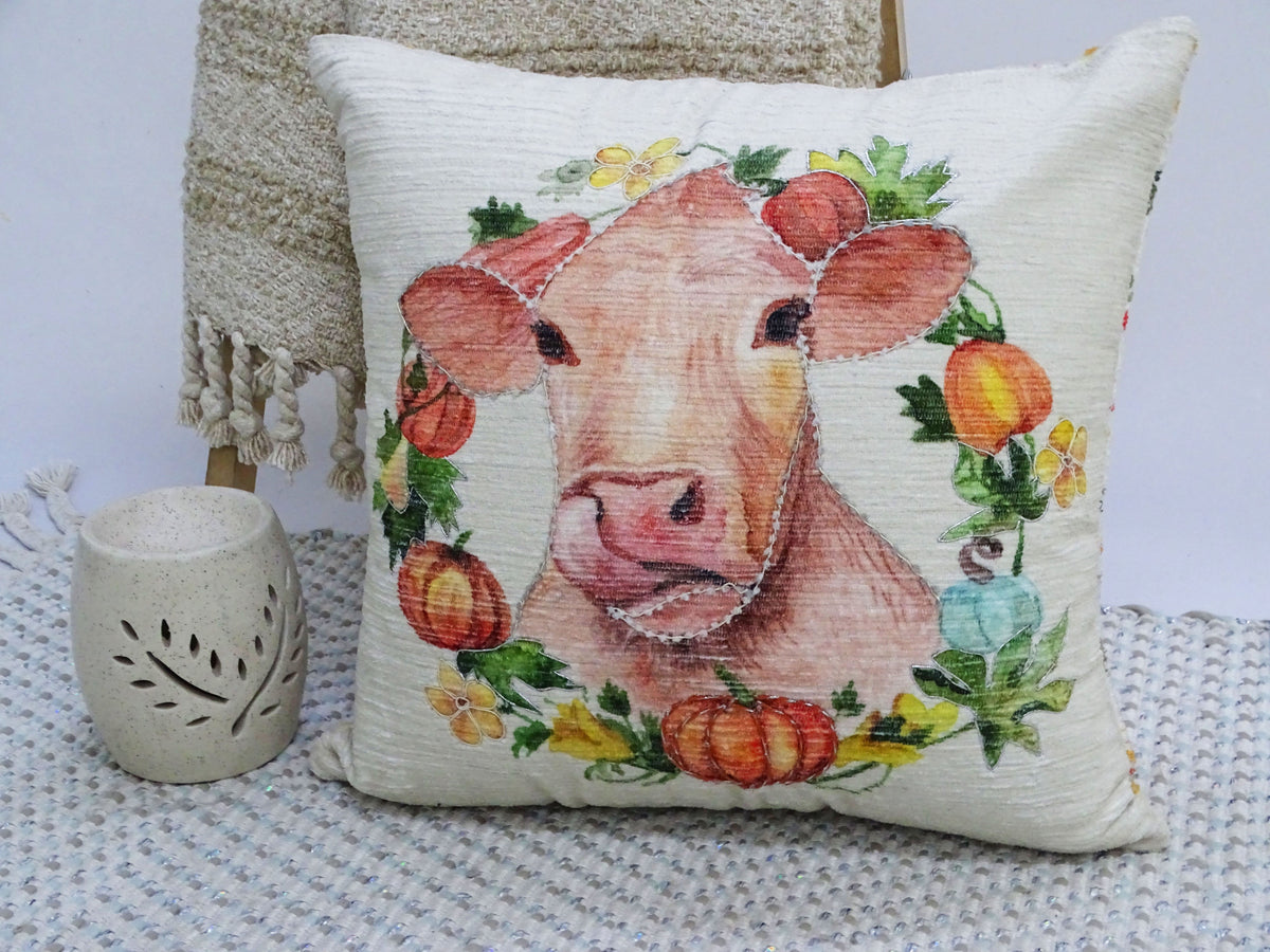 Fall Cow Farmhouse Decorative Throw Pillow