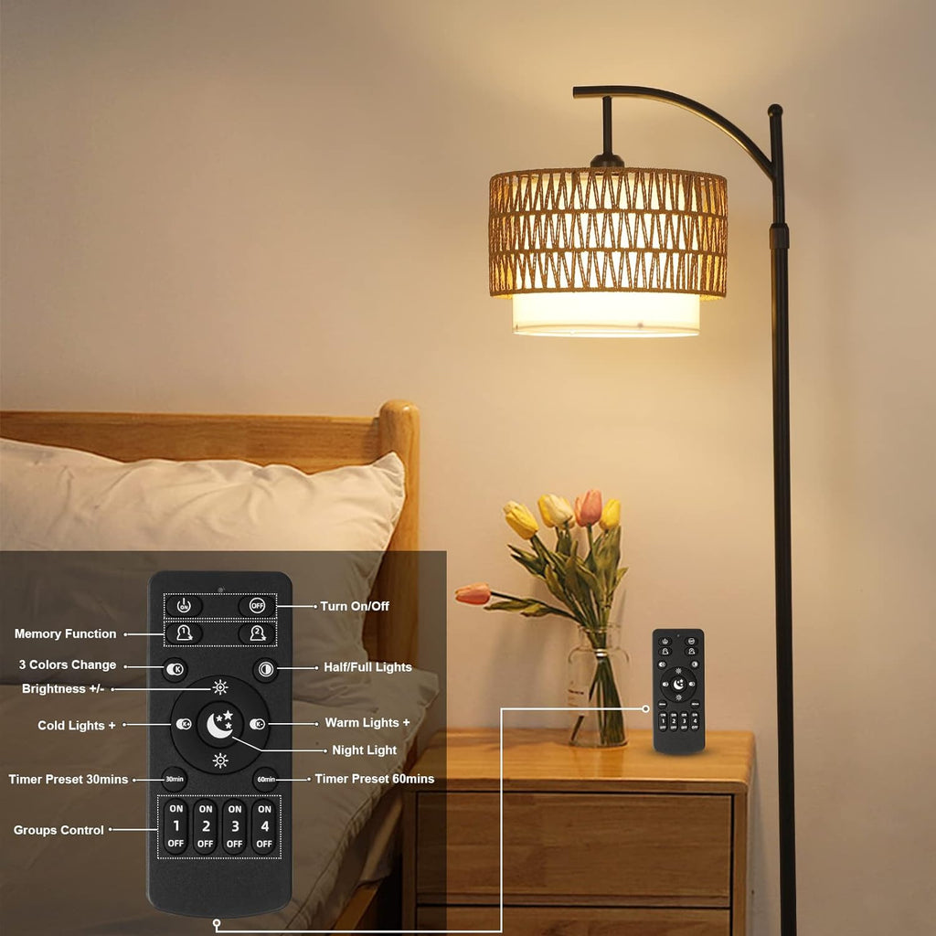 Dimmable Farmhouse Arc Floor Lamp with Remote